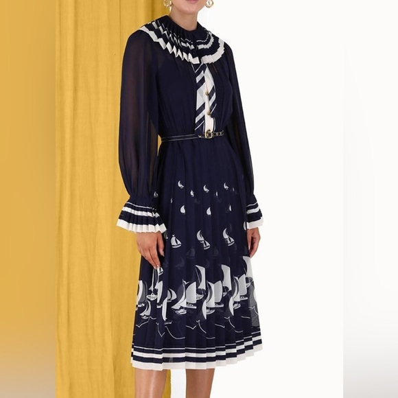 Zimmermann Navy Blue Sailboat Print Dress - Picture 2 of 10